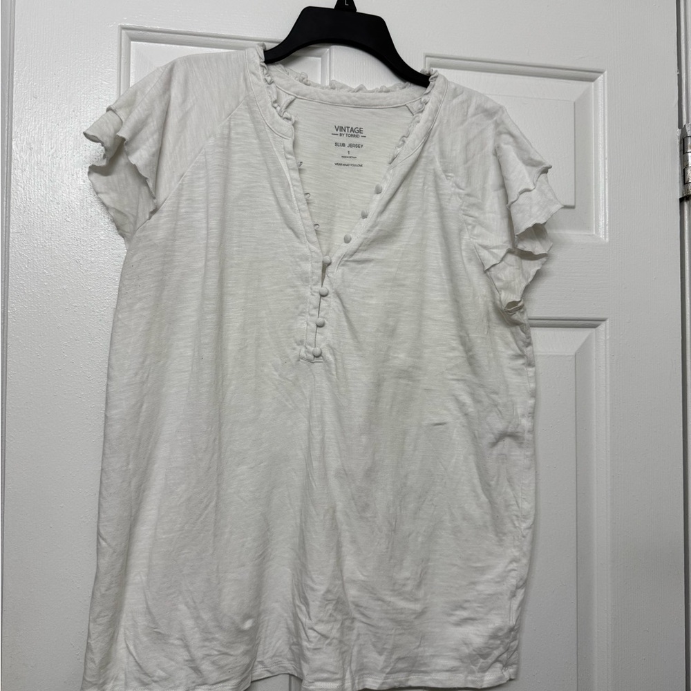 Torrid Cream Ruffle Sleeve Blouse